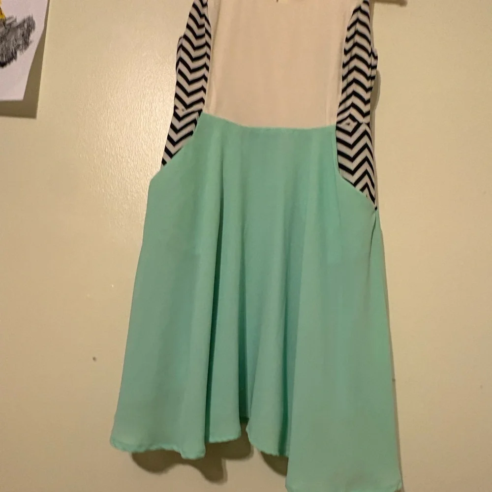 Altar'd State Cream, Black Chevron & Mint Green Fit-and-Flare Dress - Picture 4 of 5